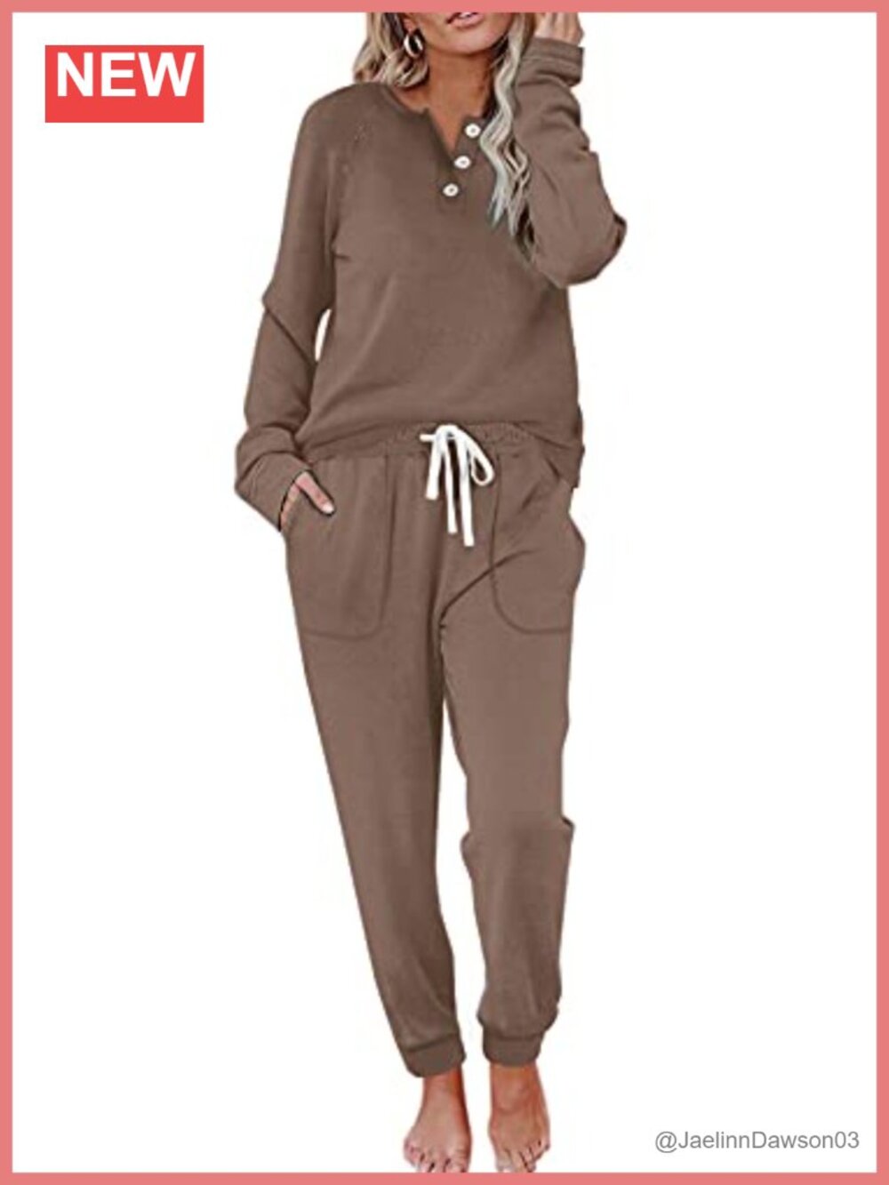 Two Piece Lounge Set Button Down Sweatshirt Sweatpants with Pockets